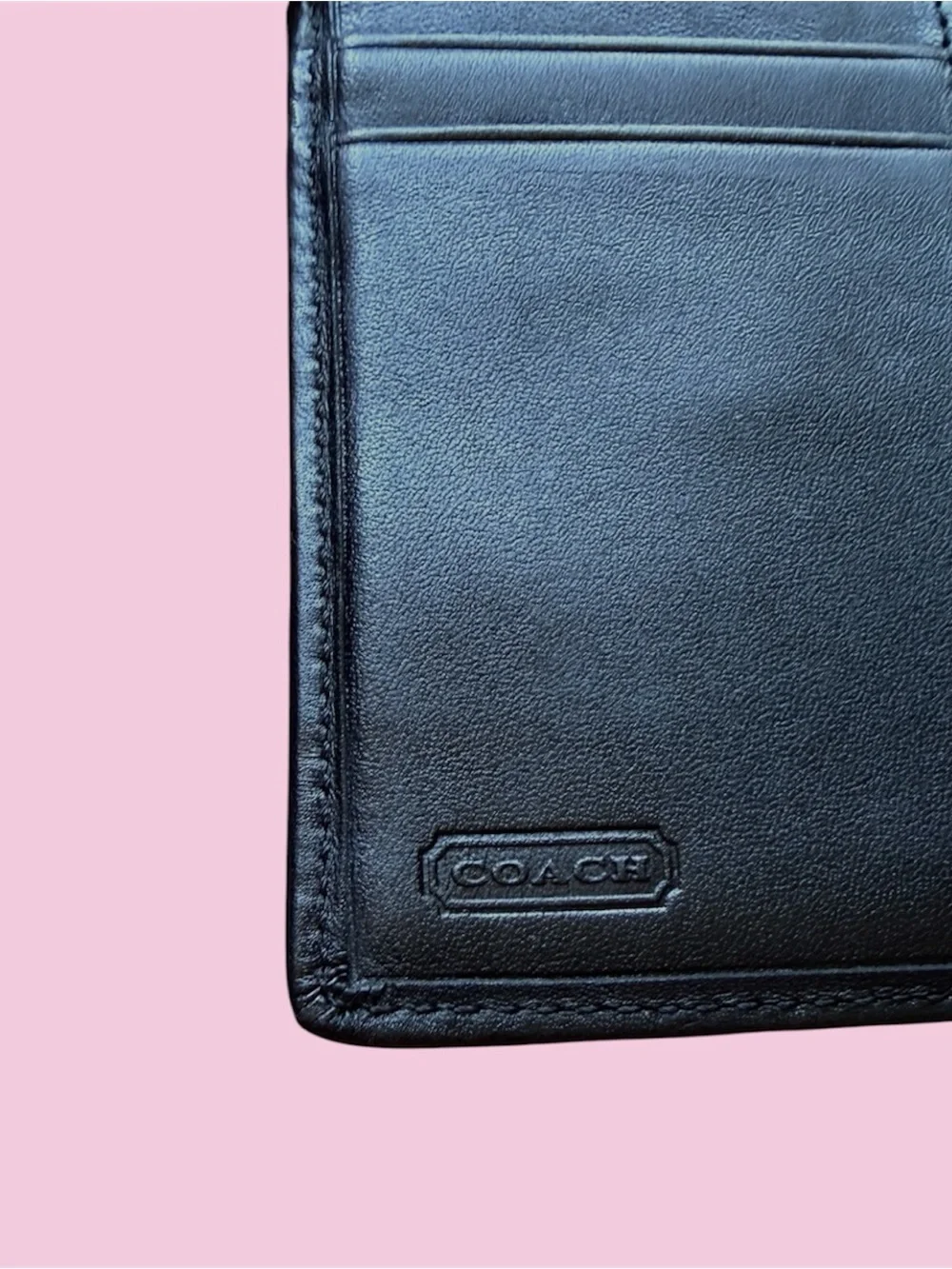COACH Black Signature Trifold Wallet with Contrast Stitching